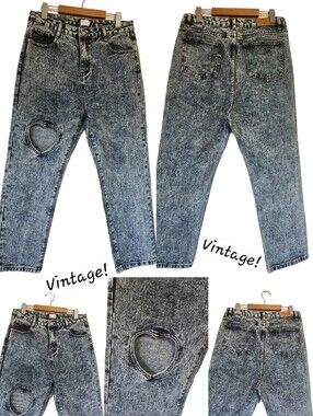 Tal Y2K Acid Wash Denim High Rise Heart Cutout Knee Jeans Size 32